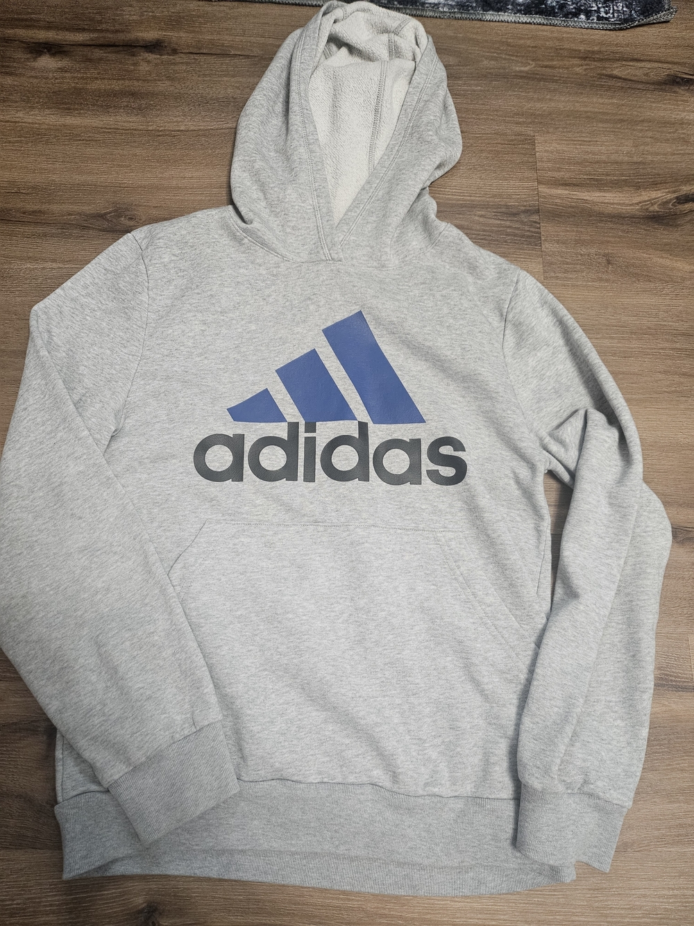Adidas Boys Light Gray Hoodie with Blue Logo